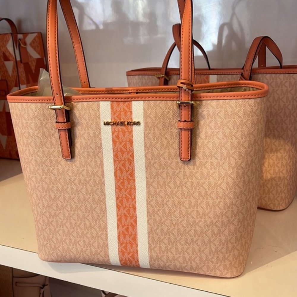 Michael Kors Jet Set Travel Medium Carryall Tote Sherbert Multi - Picture 9 of 16